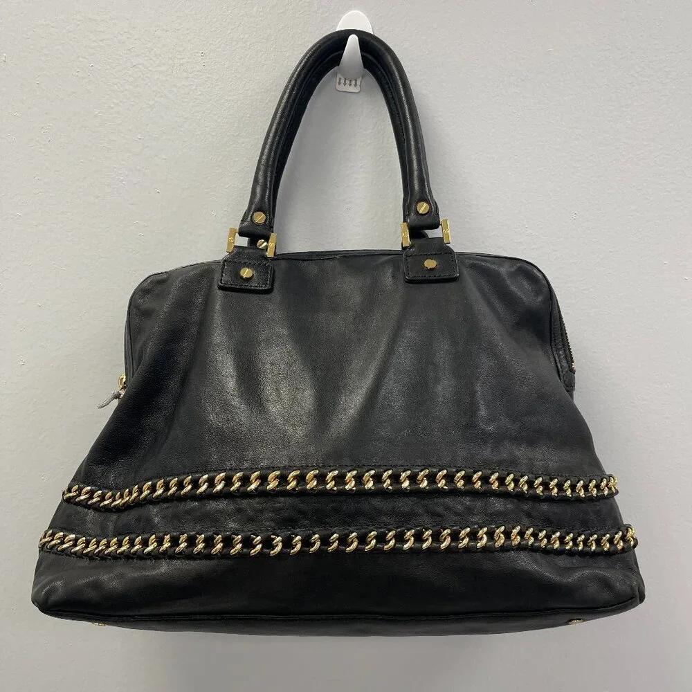 Tory Burch Top Handle Satchel in Black Leather w/ Gold-tone Chain - Preowned